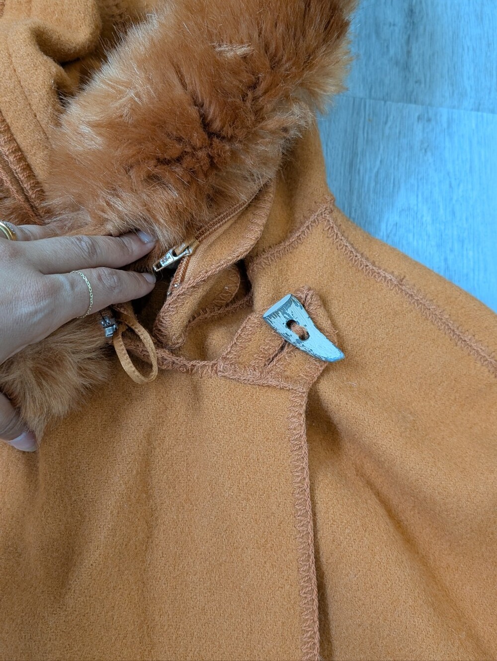 Vintage Rare Linda Lundstrom Laparka Orange 100% Wool Women Coat Headband Sz 12 - Picture 11 of 14